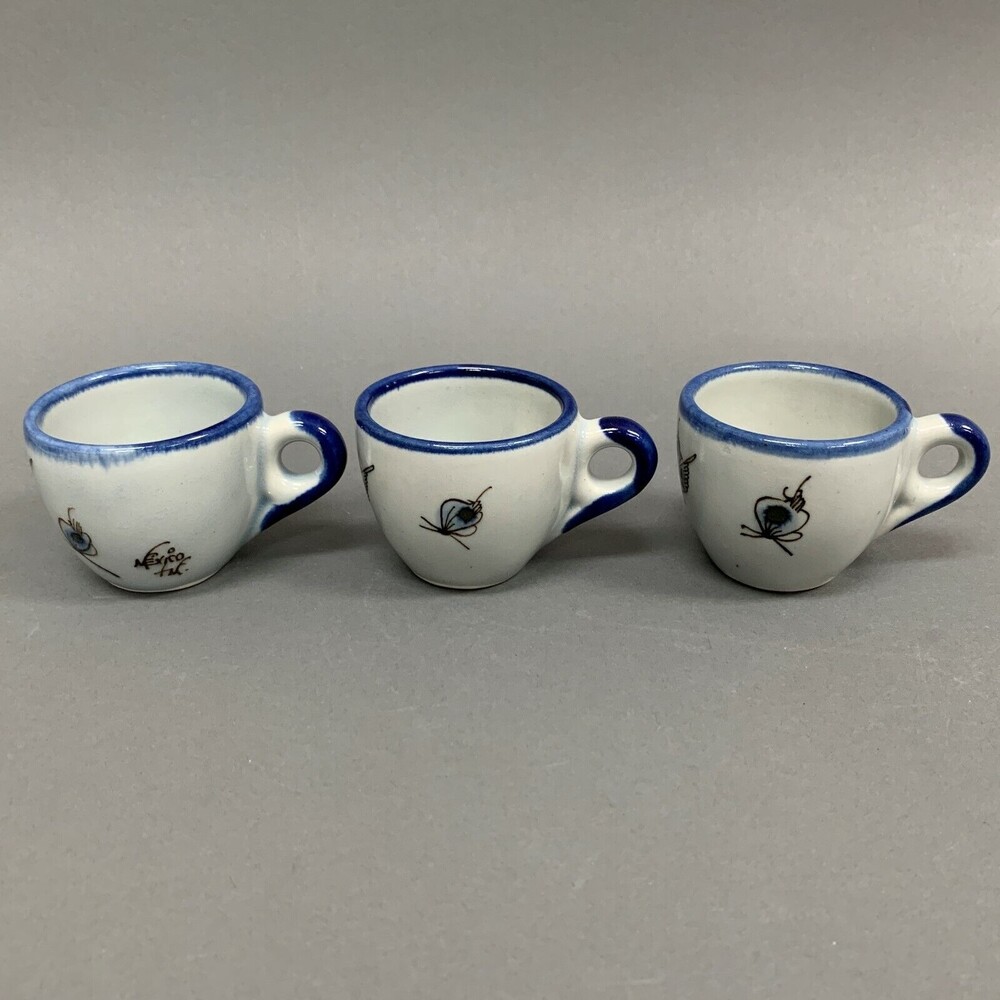 TM Mexico Bird Butterfly Blue Lot of‎ 3 Small Cups 2" High